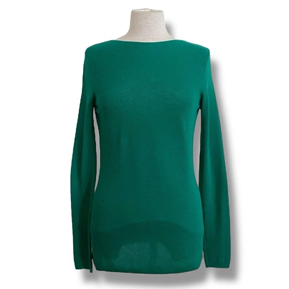 Maison Ullens Womens Sweater Sz Large Green Cashmere Wool Silk Blend Low Back
